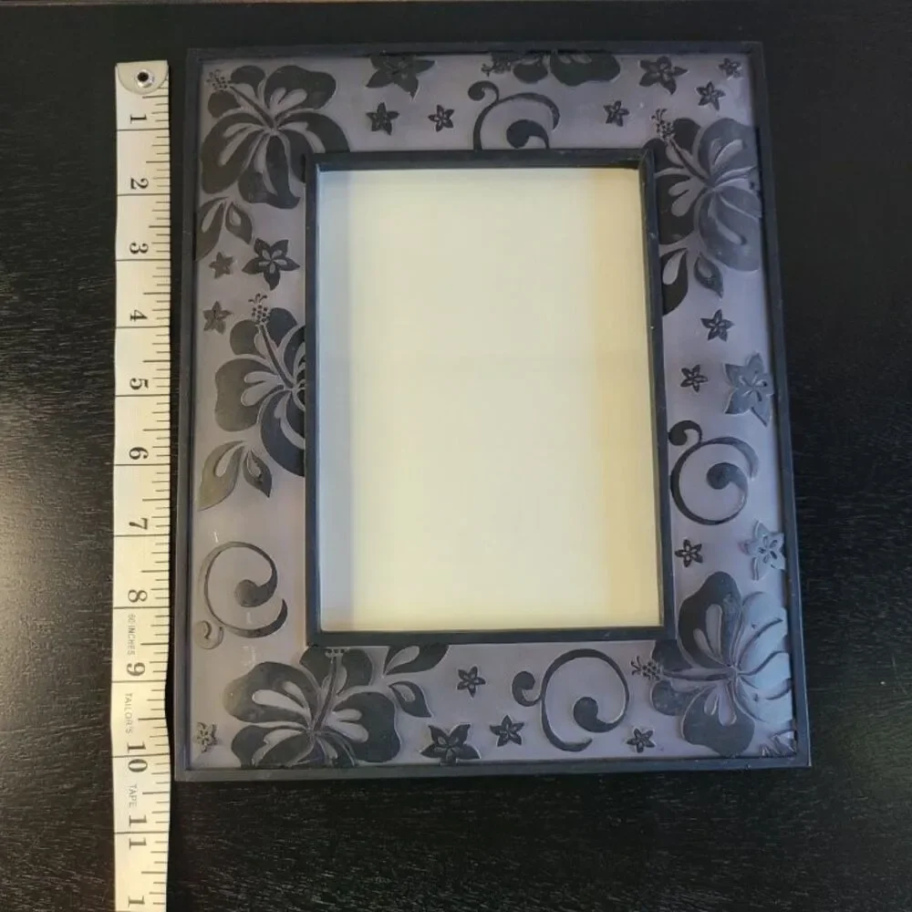 Black Floral Acrylic Picture Frame 5x7 Decorative Translucent Photo Holder Home